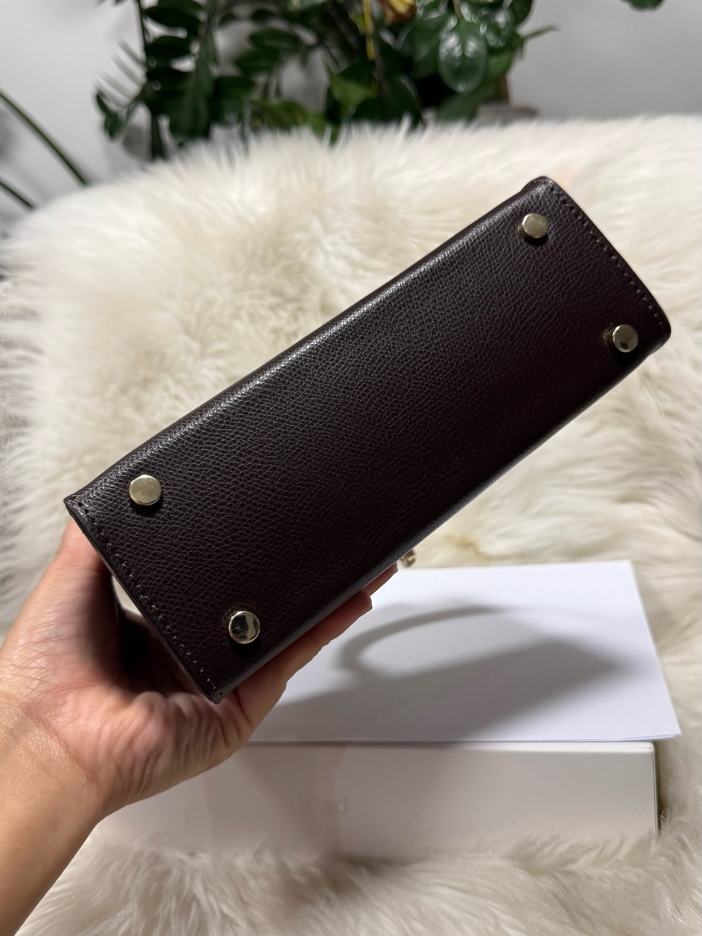 Genuine Italy Leather Structured Top Handle Bag 2 Way Coffee Mink - Picture 5 of 7